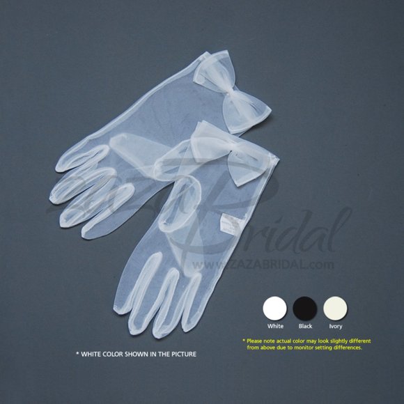Gorgeous Sheer Gloves with bow Slip-on – Wrist Length 2BL - Picture 1 of 1